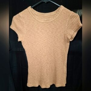 EUC Everlane Ribbed Short Sleeve Top in Tan